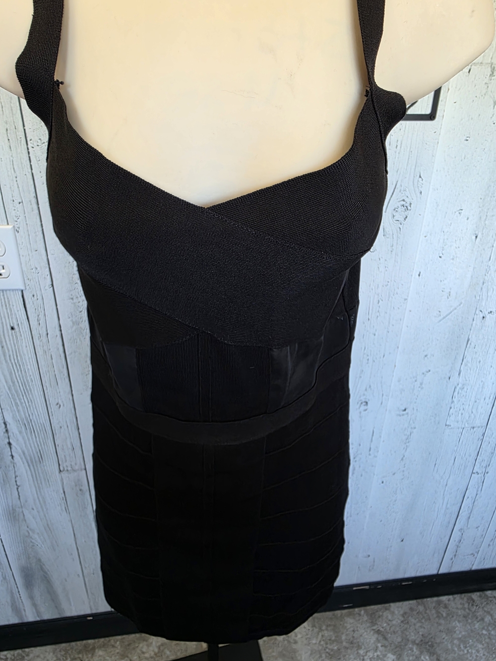 Bebe Black Bandage Bodycon Mini Dress Mesh Cutout Size M Date Night Going Out - Picture 6 of 13